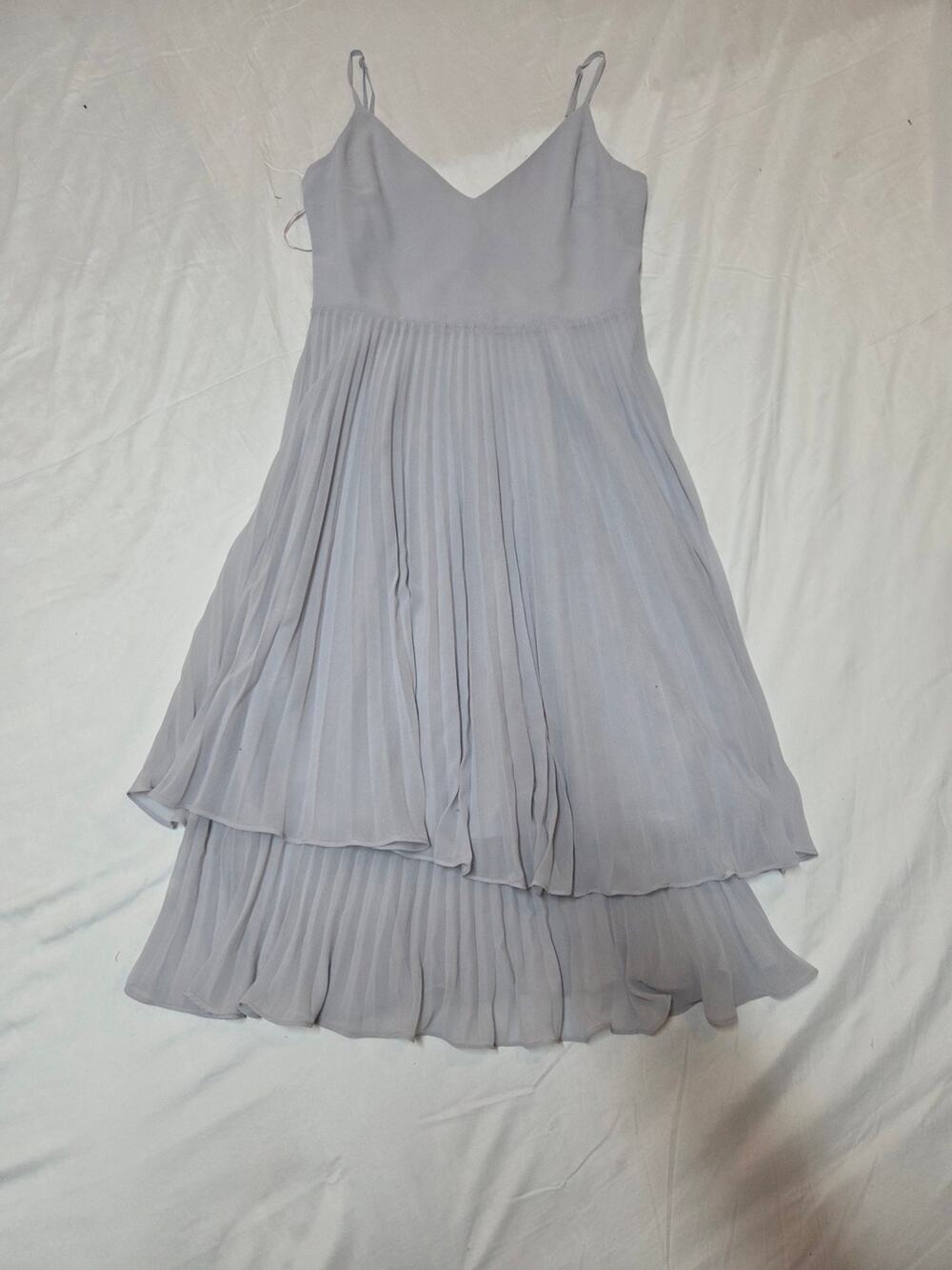 Oasis Light Gray Pleated Spaghetti Strap Midi Dress
